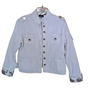 Jordache Jacket Jr Wm's XL 15/17 Off White Distress Cotton Buttons Paisley Lined